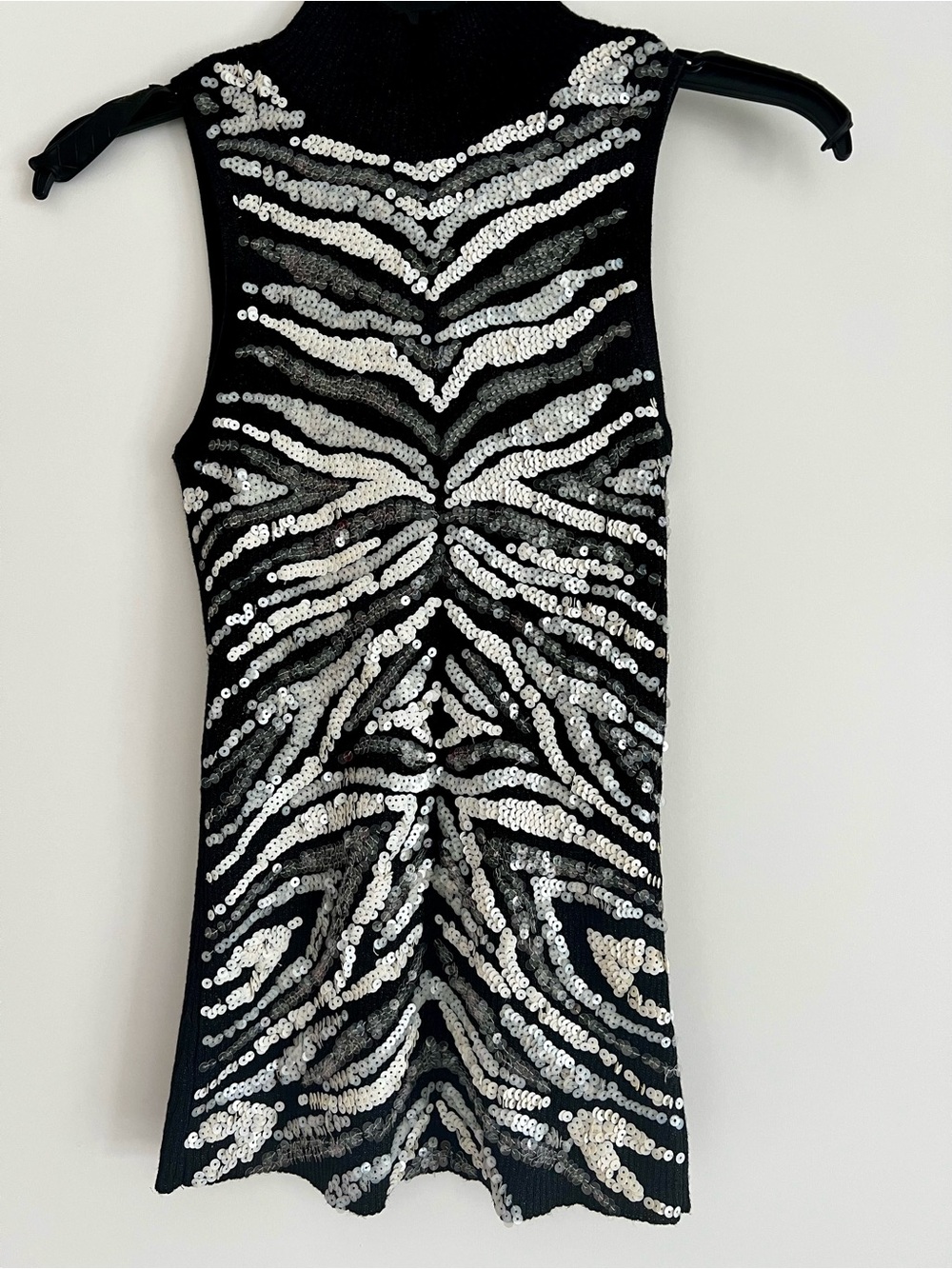 Cache Black Sequin Zebra Tank Top